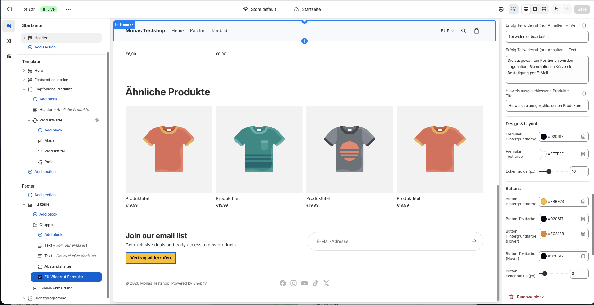 Block settings in Theme Editor
